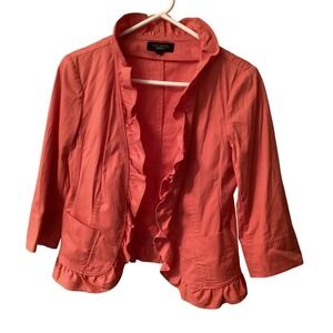 Talbots Womens Coral Pink Ruffle Trim Blazer Jacket Size 6, 3/4 Sleeve